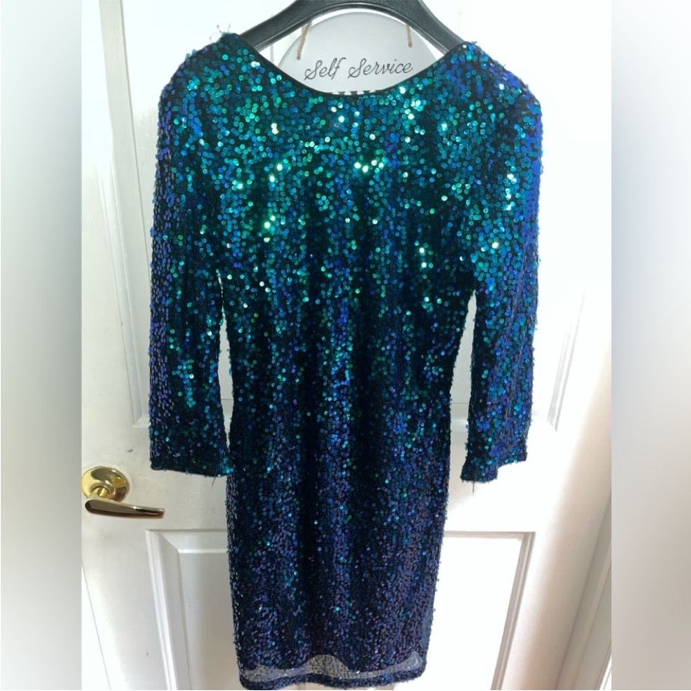 H&M Sequin Shift Dress - Teal Blue